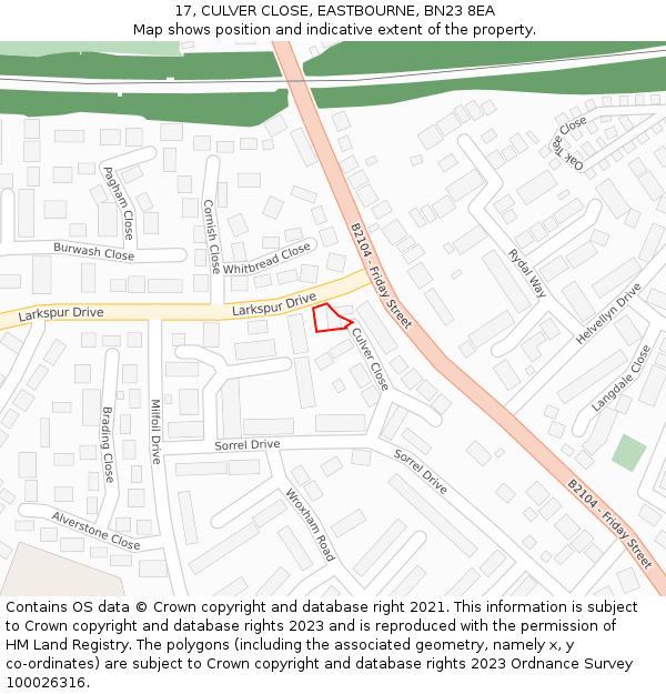 17, CULVER CLOSE, EASTBOURNE, BN23 8EA: Location map and indicative extent of plot