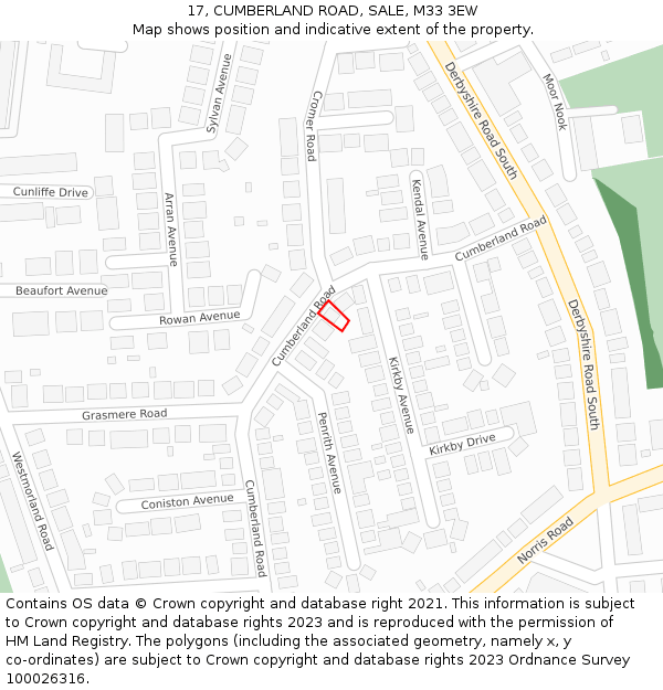 17, CUMBERLAND ROAD, SALE, M33 3EW: Location map and indicative extent of plot
