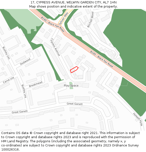17, CYPRESS AVENUE, WELWYN GARDEN CITY, AL7 1HN: Location map and indicative extent of plot