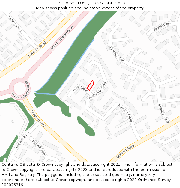 17, DAISY CLOSE, CORBY, NN18 8LD: Location map and indicative extent of plot