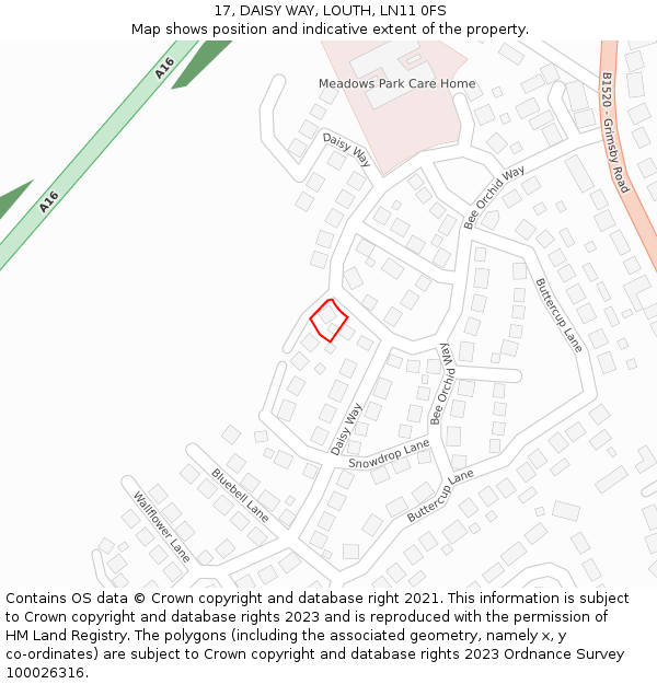 17, DAISY WAY, LOUTH, LN11 0FS: Location map and indicative extent of plot