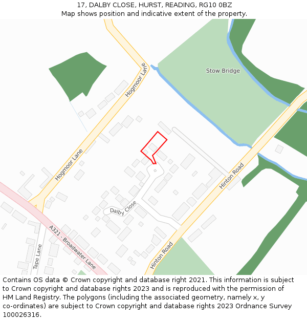 17, DALBY CLOSE, HURST, READING, RG10 0BZ: Location map and indicative extent of plot