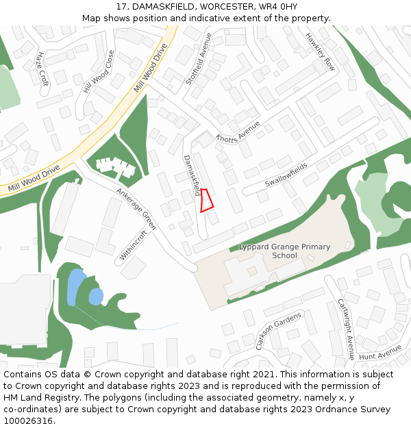 17, DAMASKFIELD, WORCESTER, WR4 0HY: Location map and indicative extent of plot
