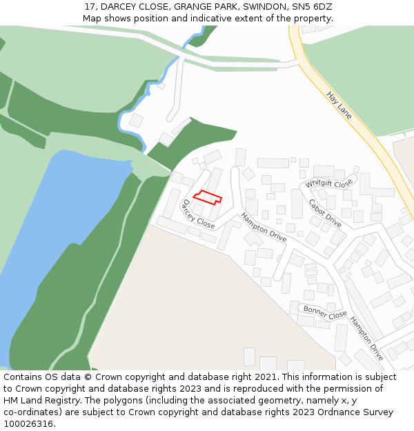 17, DARCEY CLOSE, GRANGE PARK, SWINDON, SN5 6DZ: Location map and indicative extent of plot