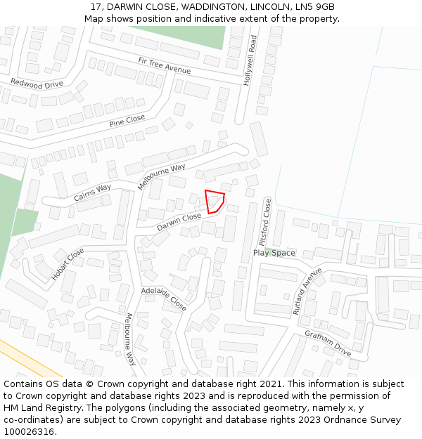 17, DARWIN CLOSE, WADDINGTON, LINCOLN, LN5 9GB: Location map and indicative extent of plot