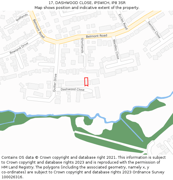 17, DASHWOOD CLOSE, IPSWICH, IP8 3SR: Location map and indicative extent of plot