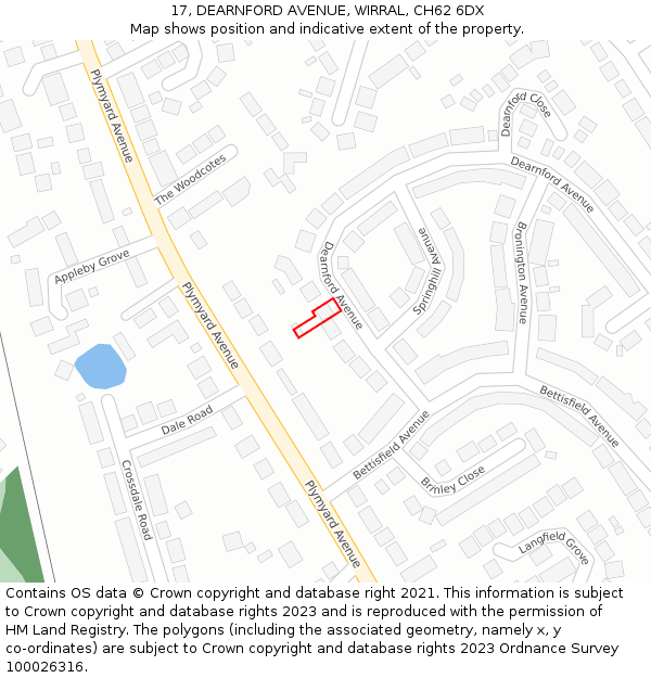 17, DEARNFORD AVENUE, WIRRAL, CH62 6DX: Location map and indicative extent of plot