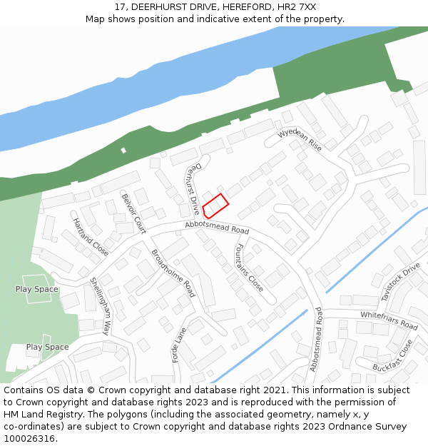 17, DEERHURST DRIVE, HEREFORD, HR2 7XX: Location map and indicative extent of plot