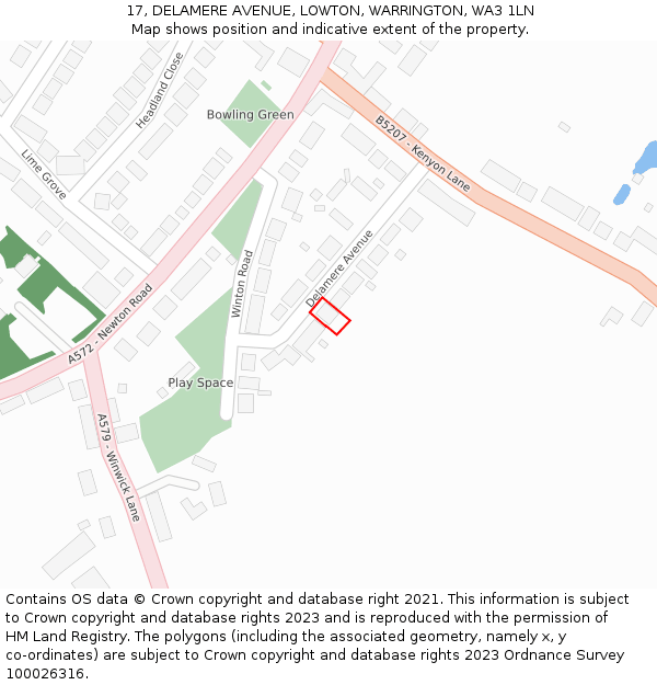 17, DELAMERE AVENUE, LOWTON, WARRINGTON, WA3 1LN: Location map and indicative extent of plot