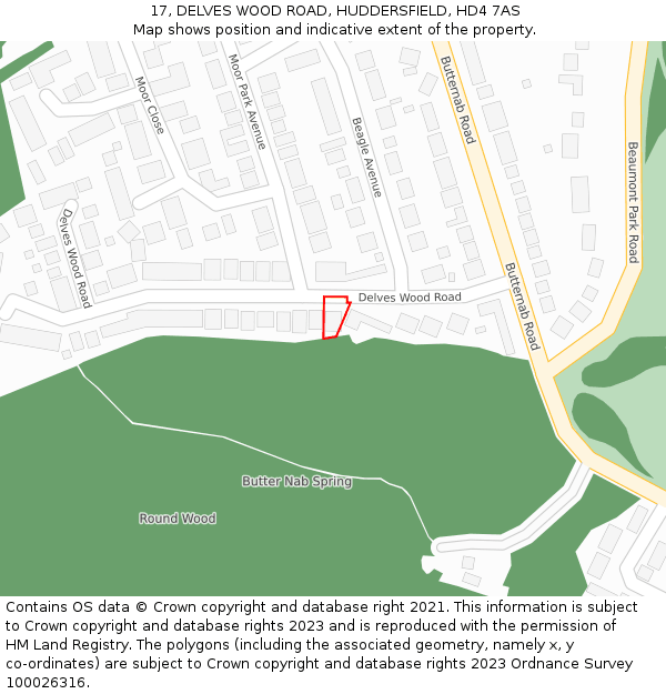 17, DELVES WOOD ROAD, HUDDERSFIELD, HD4 7AS: Location map and indicative extent of plot