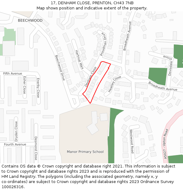 17, DENHAM CLOSE, PRENTON, CH43 7NB: Location map and indicative extent of plot
