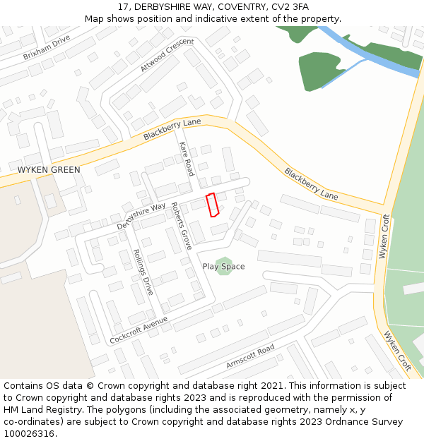17, DERBYSHIRE WAY, COVENTRY, CV2 3FA: Location map and indicative extent of plot