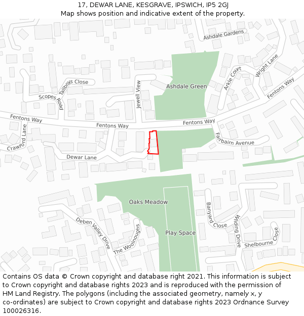 17, DEWAR LANE, KESGRAVE, IPSWICH, IP5 2GJ: Location map and indicative extent of plot