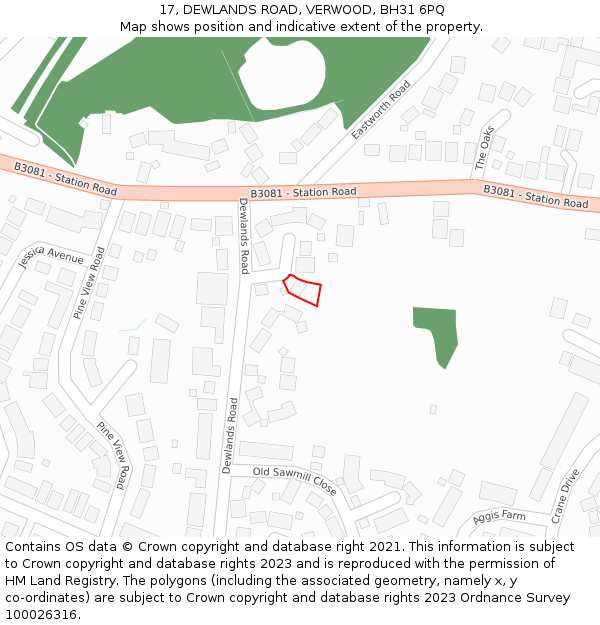 17, DEWLANDS ROAD, VERWOOD, BH31 6PQ: Location map and indicative extent of plot