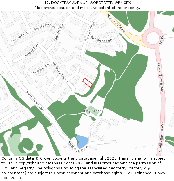 17, DOCKERAY AVENUE, WORCESTER, WR4 0RX: Location map and indicative extent of plot