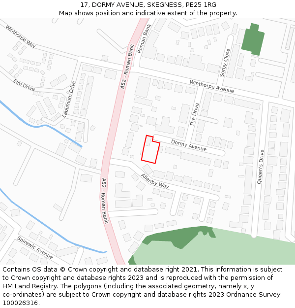 17, DORMY AVENUE, SKEGNESS, PE25 1RG: Location map and indicative extent of plot