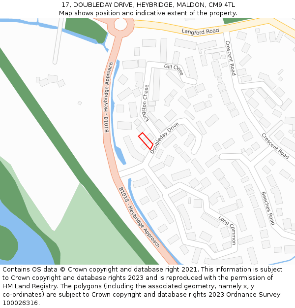 17, DOUBLEDAY DRIVE, HEYBRIDGE, MALDON, CM9 4TL: Location map and indicative extent of plot