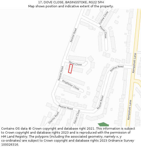 17, DOVE CLOSE, BASINGSTOKE, RG22 5PH: Location map and indicative extent of plot
