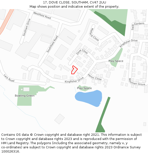 17, DOVE CLOSE, SOUTHAM, CV47 2UU: Location map and indicative extent of plot