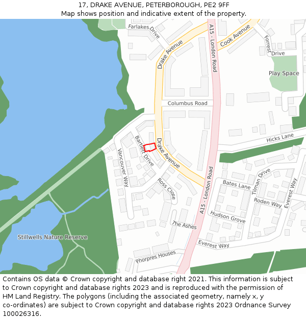 17, DRAKE AVENUE, PETERBOROUGH, PE2 9FF: Location map and indicative extent of plot