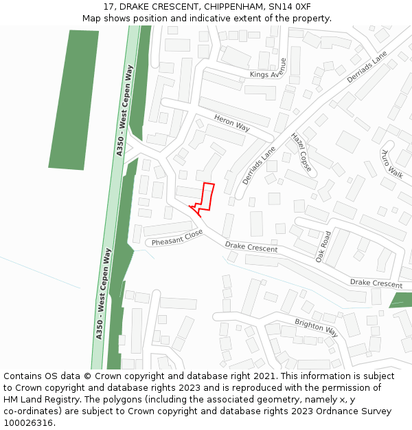 17, DRAKE CRESCENT, CHIPPENHAM, SN14 0XF: Location map and indicative extent of plot