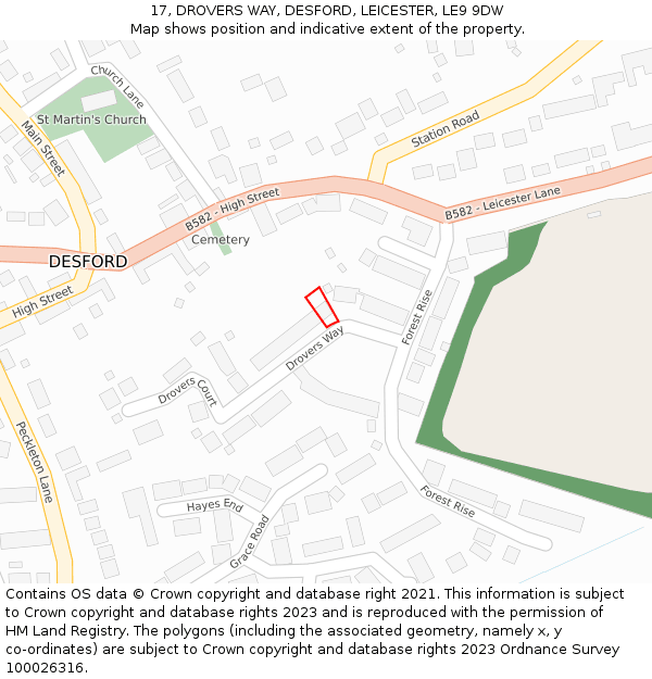 17, DROVERS WAY, DESFORD, LEICESTER, LE9 9DW: Location map and indicative extent of plot