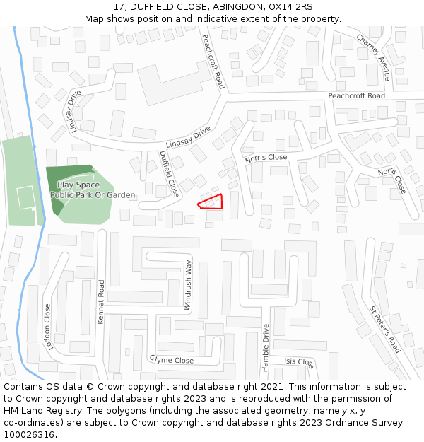 17, DUFFIELD CLOSE, ABINGDON, OX14 2RS: Location map and indicative extent of plot