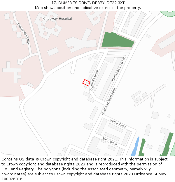 17, DUMFRIES DRIVE, DERBY, DE22 3XT: Location map and indicative extent of plot