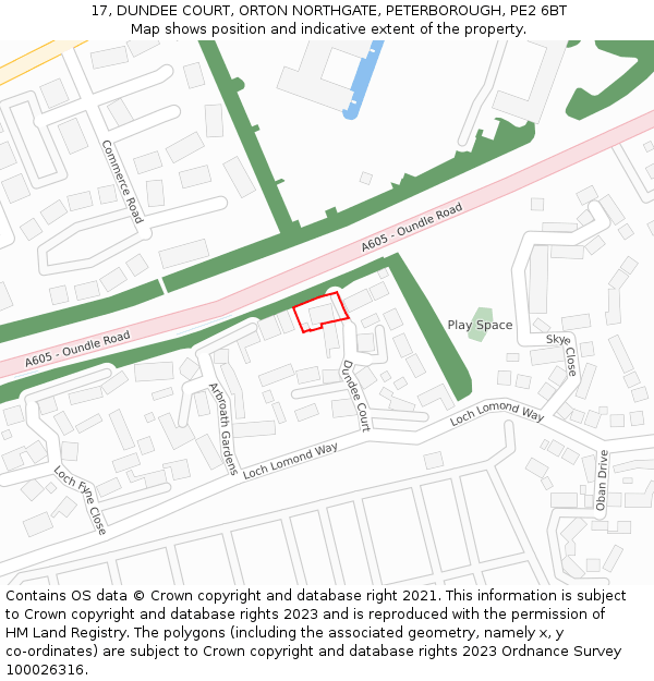 17, DUNDEE COURT, ORTON NORTHGATE, PETERBOROUGH, PE2 6BT: Location map and indicative extent of plot