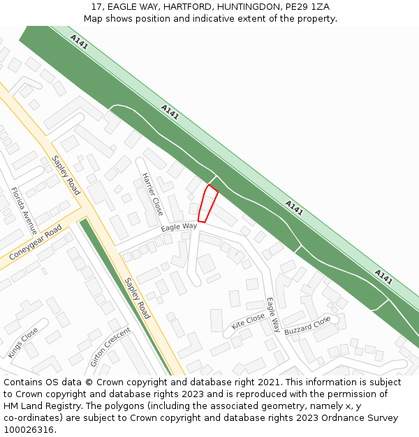 17, EAGLE WAY, HARTFORD, HUNTINGDON, PE29 1ZA: Location map and indicative extent of plot