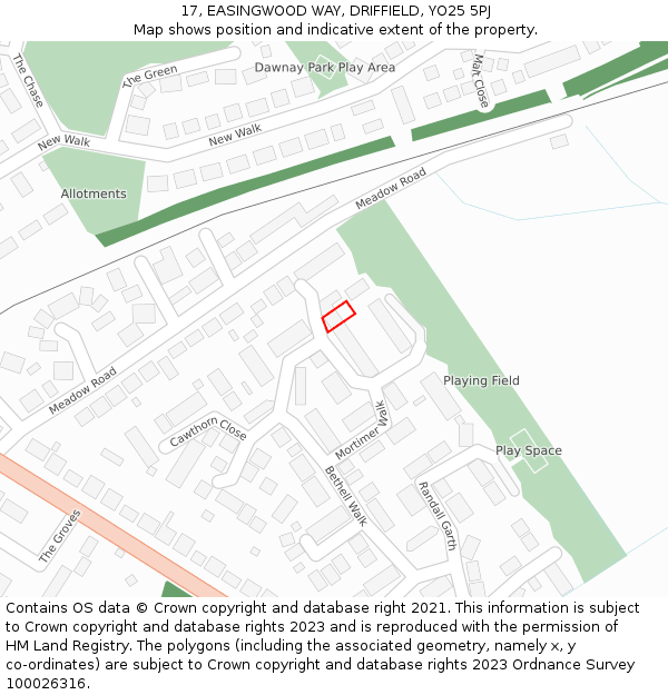 17, EASINGWOOD WAY, DRIFFIELD, YO25 5PJ: Location map and indicative extent of plot