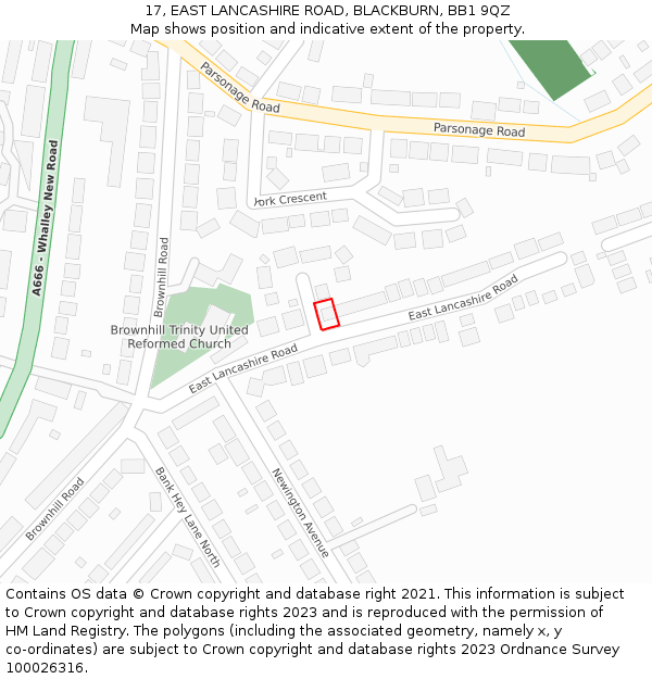 17, EAST LANCASHIRE ROAD, BLACKBURN, BB1 9QZ: Location map and indicative extent of plot