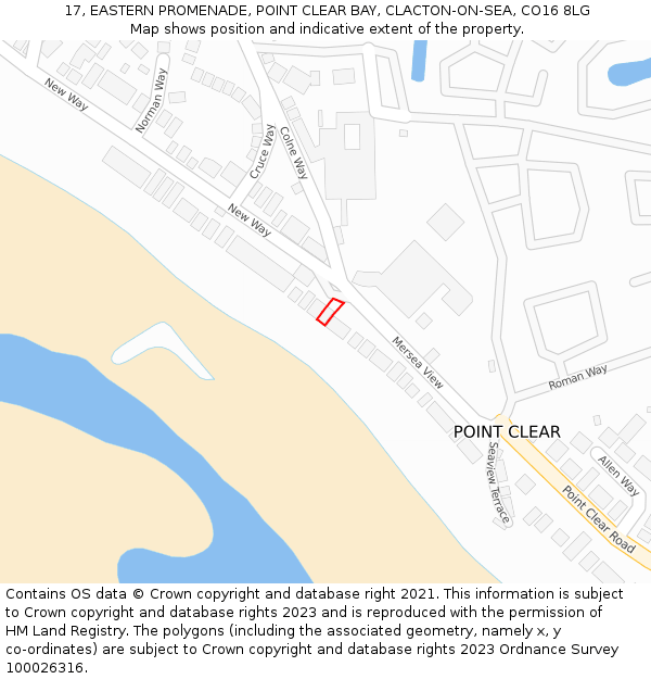 17, EASTERN PROMENADE, POINT CLEAR BAY, CLACTON-ON-SEA, CO16 8LG: Location map and indicative extent of plot