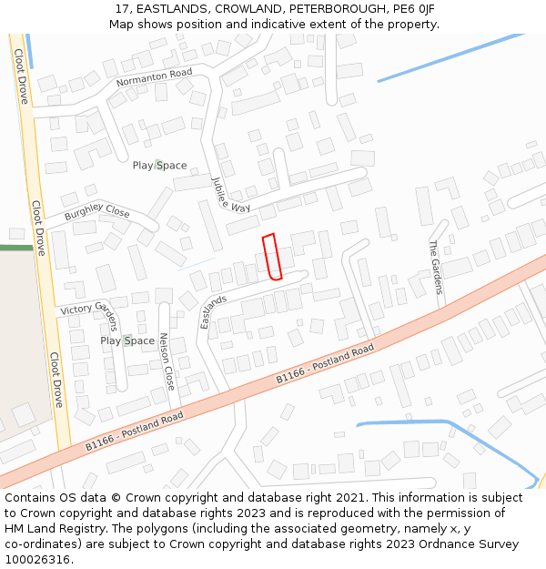 17, EASTLANDS, CROWLAND, PETERBOROUGH, PE6 0JF: Location map and indicative extent of plot