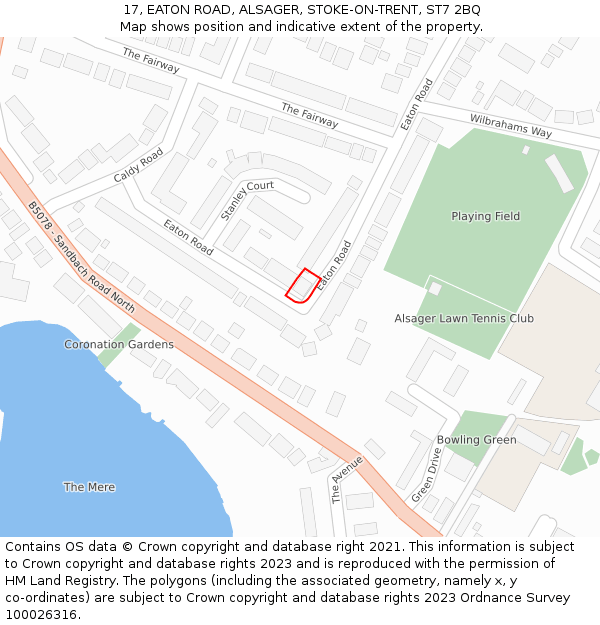 17, EATON ROAD, ALSAGER, STOKE-ON-TRENT, ST7 2BQ: Location map and indicative extent of plot