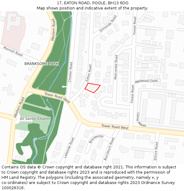 17, EATON ROAD, POOLE, BH13 6DG: Location map and indicative extent of plot