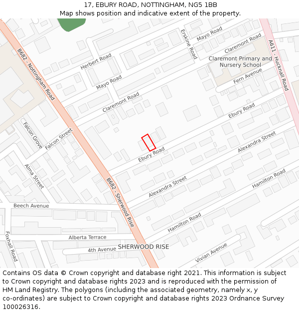17, EBURY ROAD, NOTTINGHAM, NG5 1BB: Location map and indicative extent of plot