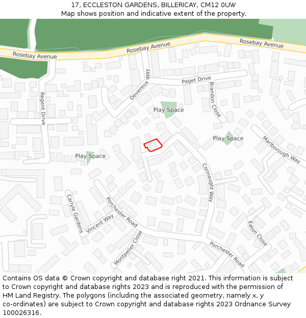 17, ECCLESTON GARDENS, BILLERICAY, CM12 0UW: Location map and indicative extent of plot