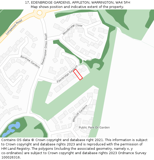 17, EDENBRIDGE GARDENS, APPLETON, WARRINGTON, WA4 5FH: Location map and indicative extent of plot