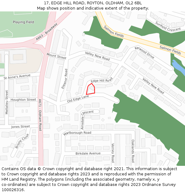 17, EDGE HILL ROAD, ROYTON, OLDHAM, OL2 6BL: Location map and indicative extent of plot
