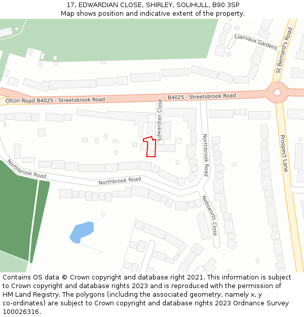 17, EDWARDIAN CLOSE, SHIRLEY, SOLIHULL, B90 3SP: Location map and indicative extent of plot