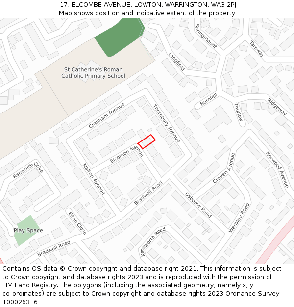 17, ELCOMBE AVENUE, LOWTON, WARRINGTON, WA3 2PJ: Location map and indicative extent of plot