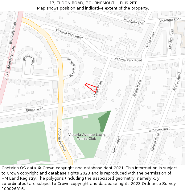 17, ELDON ROAD, BOURNEMOUTH, BH9 2RT: Location map and indicative extent of plot