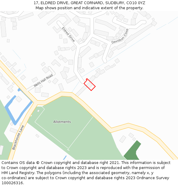 17, ELDRED DRIVE, GREAT CORNARD, SUDBURY, CO10 0YZ: Location map and indicative extent of plot