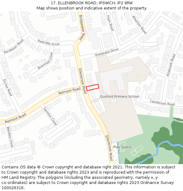 17, ELLENBROOK ROAD, IPSWICH, IP2 9RW: Location map and indicative extent of plot