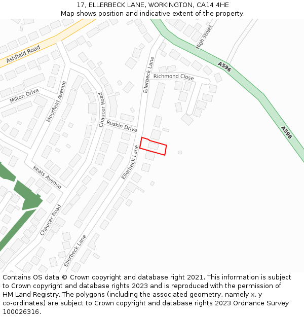 17, ELLERBECK LANE, WORKINGTON, CA14 4HE: Location map and indicative extent of plot