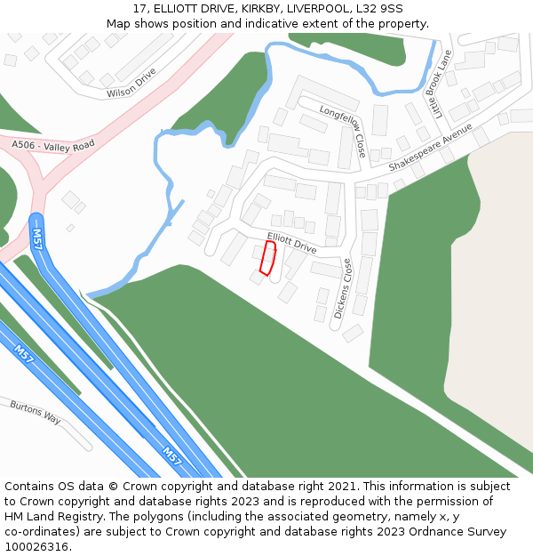 17, ELLIOTT DRIVE, KIRKBY, LIVERPOOL, L32 9SS: Location map and indicative extent of plot