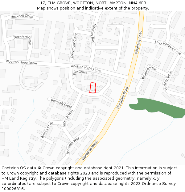 17, ELM GROVE, WOOTTON, NORTHAMPTON, NN4 6FB: Location map and indicative extent of plot