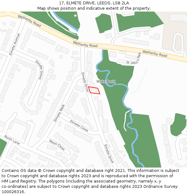 17, ELMETE DRIVE, LEEDS, LS8 2LA: Location map and indicative extent of plot
