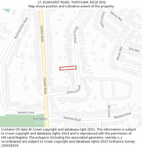 17, ELMHURST ROAD, THATCHAM, RG18 3DQ: Location map and indicative extent of plot